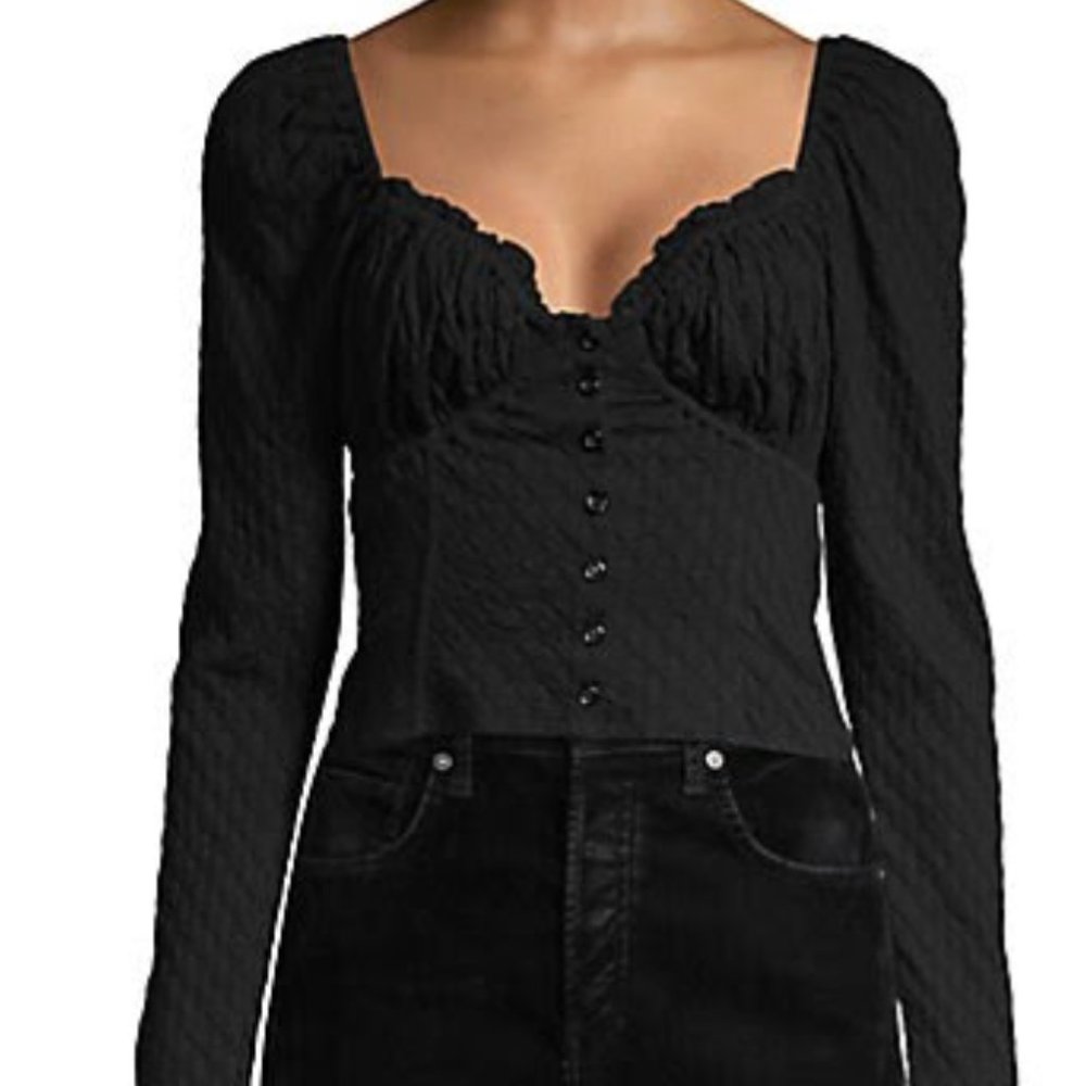 Free People Black Long Sleeve Ruched Sweetheart Blouse